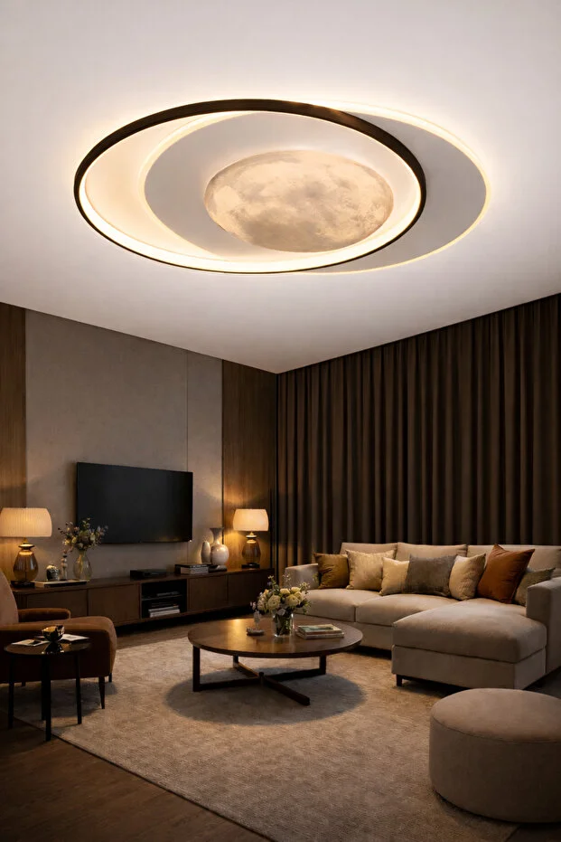 Dolunay 50 Cm 3 Renk Işık Özellikli Led'li Modern Salon Mutfak Yatak Odası Avizesi